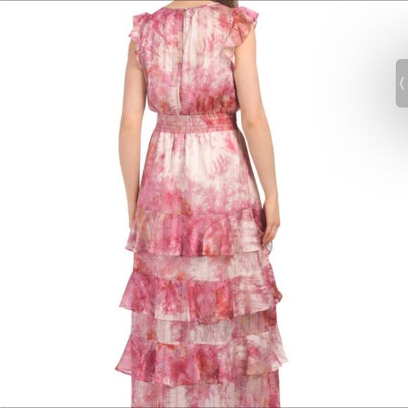 RACHEL Rachel Roy Pink Tie Dye Flutter Sleeve "Issa" Maxi Dress size 6 - Picture 6 of 8